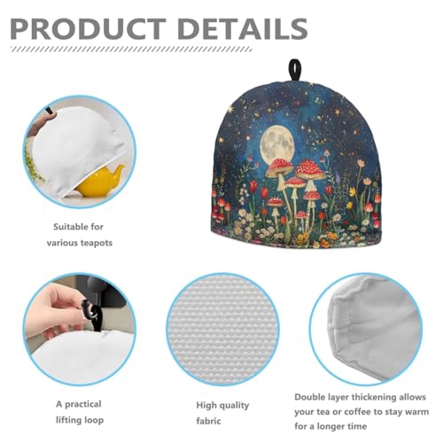 Image of Tea Cozy Red Mushroom Print Creative Insulated Tea Cosy Extra Thick Home Kitchen Decoration Creative Gifts Dust Teapot Cover Kitchen Accessories for Travel