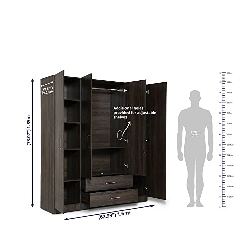 Image of Wakefit Wardrobe | 1 Year Warranty | Engineered Wood Almirah, Cupboard for Clothes Storage | 4 Door, Mirror, 1 Drawer, 1 Hanging Space | Organza Plus - Napa Oak