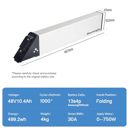 Image of 48V Ebike Battery 14Ah 10.4Ah Compatible with LECTRIC XP Folding Electric Bicycle E Bike Batteria for Step Thru 1.0 2.0 3.0 E Bike Replace Batteries (48V 10.4Ah)