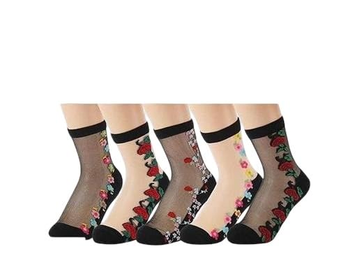 Trendy & Attractive Women's Cotton Blend Ankle Socks | Printed Multicolor Fashion Socks | Soft & Comfortable Regular Socks | Pack of 5 Pairs Multi free size-image-46