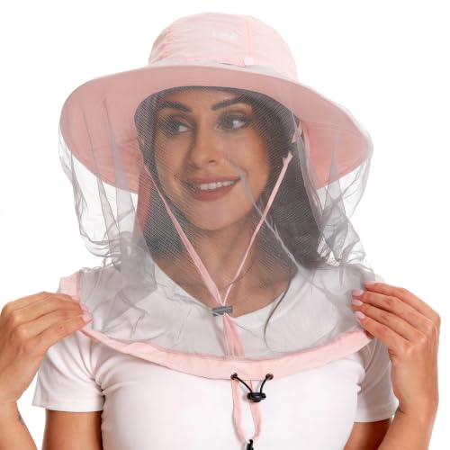 Image of BASSDASH UPF 50+ Mosquito Sun Hat with Hidden Head Net and Neck Flap for Men Women Outdoor Fishing Hiking Camping