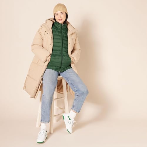 Amazon Essentials Damen Leichte, Langärmelige, Wasserabweisende, verstaubare Pufferjacke (Erhältlich in Übergröße), Dunkelgrün, S