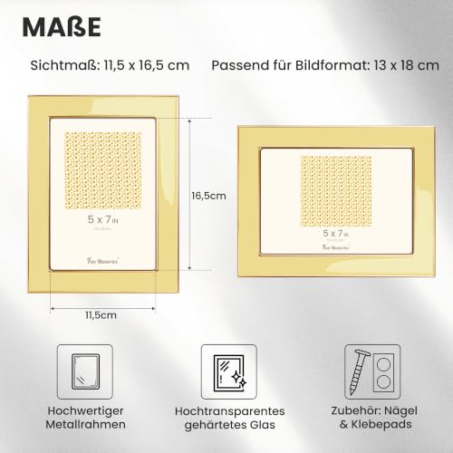 Fun Memories Bilderrahmen aus emailliertem Glas, 12,7 x 17,8 cm, mit goldfarbenem Metallrand und Staffelei zum Präsentieren von… – Ansicht 4