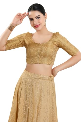 Image of Vamas Women's Brocade & Georgette Padded Self Design Half Sleeve Readymade Saree Blouse (X-1126.ELB)