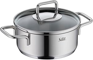 Silit Extra Cook Mini-Bratentopf 14 cm mit Glasdeckel, Innenskalierung, breiter Schüttrand, qualitativer, spülmaschinenfester Crominox-Edelstahl, kleine Portionen, platzsparend stapelbar, tropffrei