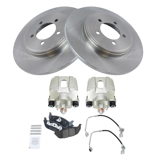 Image of TRQ Rear Brake Pad and Rotor Set Ceramic Rotors Calipers Hoses Compatible with 2003-2005 Lincoln Aviator