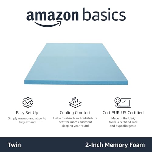 Image of Amazon Basics Twin Mattress Topper, Cooling Gel-Infused, CertiPUR-US Certified, 2 Inches, Blue
