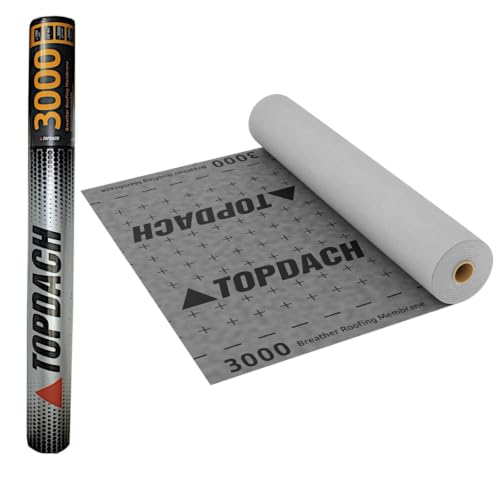 TOPDACH 3000 Unterspannbahn diffusionsoffen 100 g/m² 75 m² (1,5 x 50 m) – leichte 3-lagige Unterdeckbahn für Steildach und Fassade, Sd-Wert 0,02 m, wasserdicht W1, EN 13859-1/-2, Grau