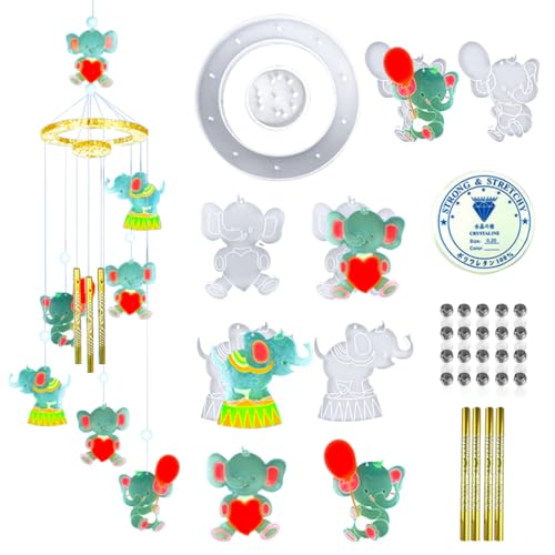 Koonafy 32Pcs Resin Molds, Wind Chimes Silicone Molds Kit, Jewelry Casting Molds, Wind Chimes Epoxy Molds for DIY Wall Hanging, Art Crafts and Christmas Party Home Decoration (Elephant)