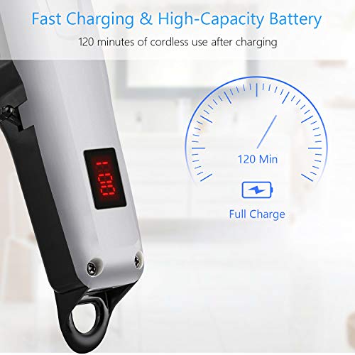Cordless Hair Clippers for Men SUPRENT, Professional Hair Cutting Kit with 2000mAh Lithium Ion, Stainless steel Blade, Hair Trimmer with Lock-In Length (Silver)