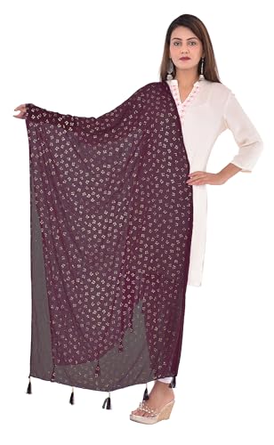 Image of YOUTHQUAKE Soft Chiffon Dupatta with Golden Foil Print & Tassels for Women & Girls