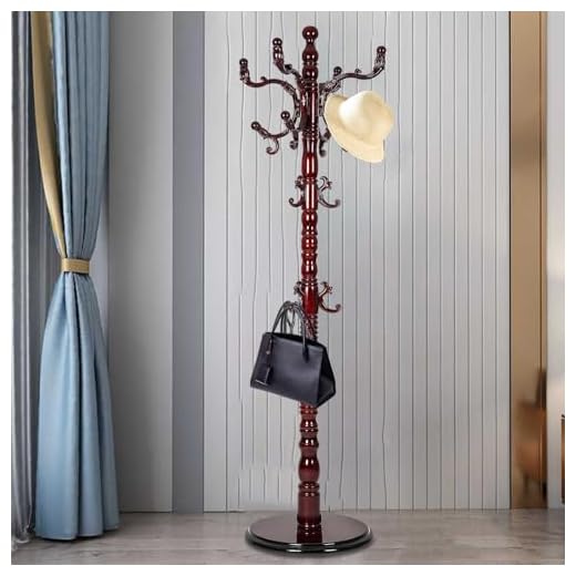 Birch Coat Rack Freestanding, Wooden Tree Coat Rack with 14 Hooks, Pure Natural Solid Tree Coat Hanger with Stable Disc Base, Adjustable Floor Hanger for Hat, Bedroom Living Room Office(Mahogany)…