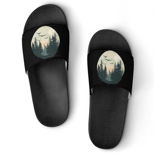 Wildlife Trees Outdoors Nature Vintage Forest House Sandals Non-Slip Bathroom Slippers Beach Summer Shoes for Men Women
