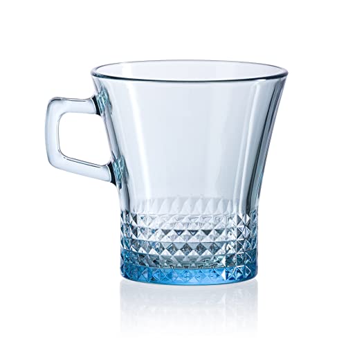 Image of Pasabahce Kuvars Mug from House of Pasabahce The Original Pasabahce from Turkey, Blue Transparent Kuvars Mugs, 250 ml in Set of 6 Pcs, Perfect fit for Tea /Coffee.
