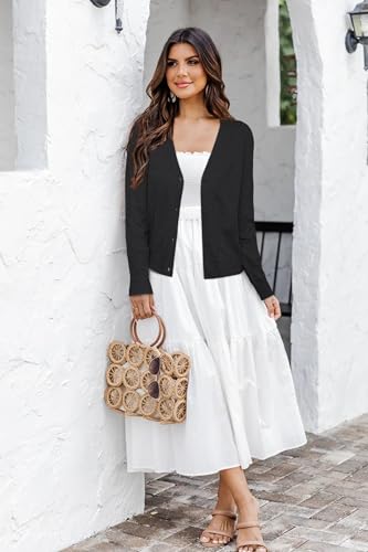 Image of Arach&Cloz Women's Soft Cropped Cardigan Casual Lightweight Shrug Sweater Tops