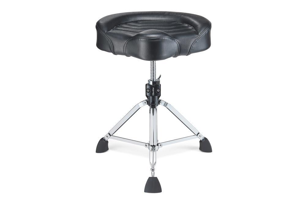 Gibraltar Taburete de batería, Drumhocker 9800 Series - 9808SS-BK - Asiento Tipo Silla de Montar de 17" cojín de Espuma con Memoria Vinilo Negro/Schwarz - Doble Refuerzo