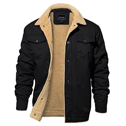 EKLENTSON Men’s Winter Jacket Thick Thermal Cotton Warm Fleece Lined Coat Trucker Lapel Work Cargo Jackets for Men