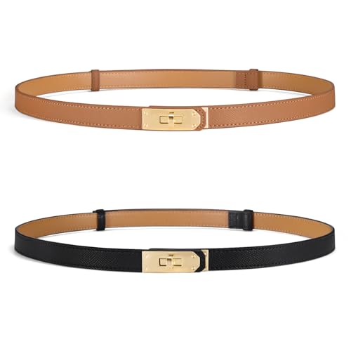 Fianmy Womens Leather Belts for Jeans Dresses Pants Fashion Waist Belt Elegant Ladies Belts for Women with Gold Buckle (Beige L:Fit Waist Size 33-38)