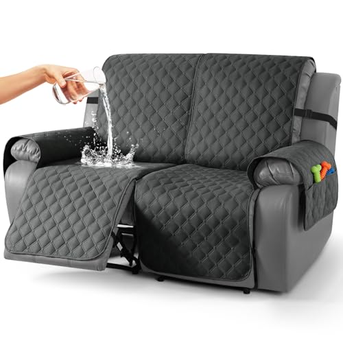Image of TAOCOCO 100% Waterproof Recliner Covers, Recliner Sofa Covers with Leg Straps, Reversible Recliner Couch Cover for Reclining Chair, Washable Couch Protector for Pets Kids(2 Seater, Charcoal Gray)