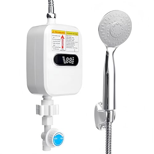 Electric Tankless Water Heater, 2100W 110V Portable Instant Hot Water Heater for Shower, Rapid Heating On Demand RV Camping Mini Water Heater with LCD Display Over Temperature Protection