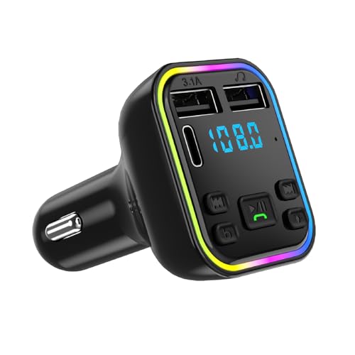 Transmisor FM Bluetooth Coche Manos Libres Coche, 2 Puertos USB A+C 7 Luz RGB Reproductor de mp3, Soporte TF SD USB y Flash Drive se Aplica a Llamadas, música, navegación