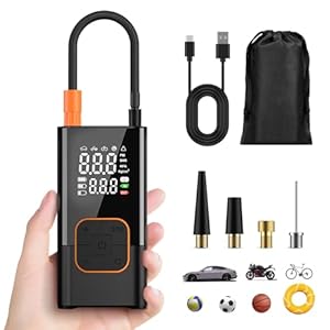 Bandenpomp met draadloze luchtcompressor, 6000mAh draagbare elektrische fietspomp 150 psi, digitaal display met dubbele waarden, manometer, ledlampje, oplaadbaar, voor auto, fiets, motorfiets, bal
