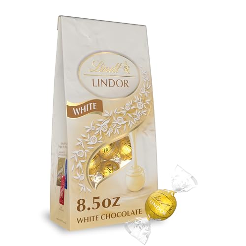 Lindt LINDOR White Chocolate Candy Truffles, Chocolates with Smooth, Melting Truffle Center, 8.5 oz. Bag