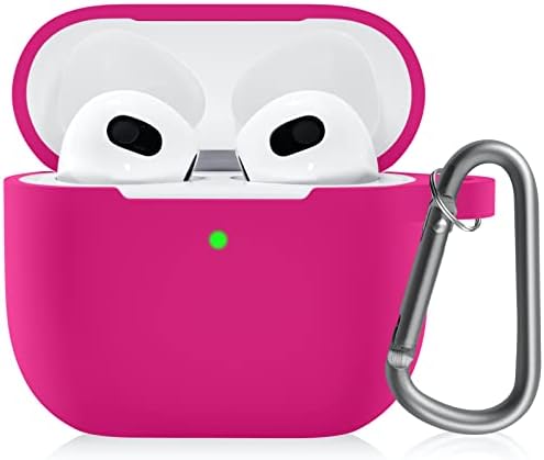 BOSPA AirPods 3 Case, Liquid Silicone Skin Cover Compatible with Apple AirPod 3rd Generation 2021 with Keychain for Women Men [Front LED Visible] (Rose Red)