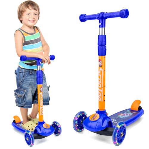 Scooters para Niños, Scooter Patin del Diablo Ajustable Divertido Niños, Patinete de 3 Ruedas con Luz LED y Altura Ajustable, Patín del Diablo Niños,...