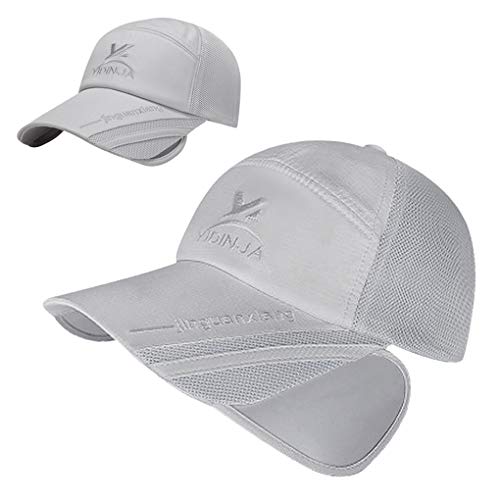 Image of Unisex Baseball Cap with Retractable Extended Brim UV Protection Mesh Sun Hat Summer Safari Fishing Camping Hat