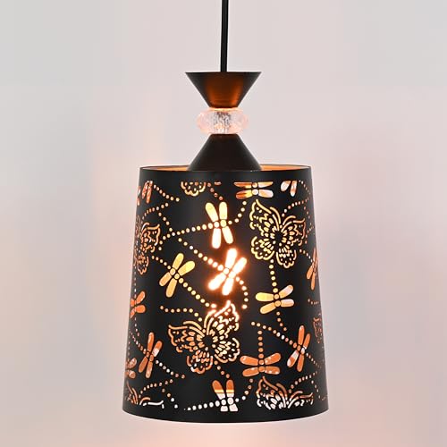 Image of Groeien Black Finish Metal Crystal Hanging Pendant Ceiling Lamp Fixture | Chandelier for Home, Indoor, Outdoor,Living Room, Bedroom(Bulb not Included) (Butterflies, 1)