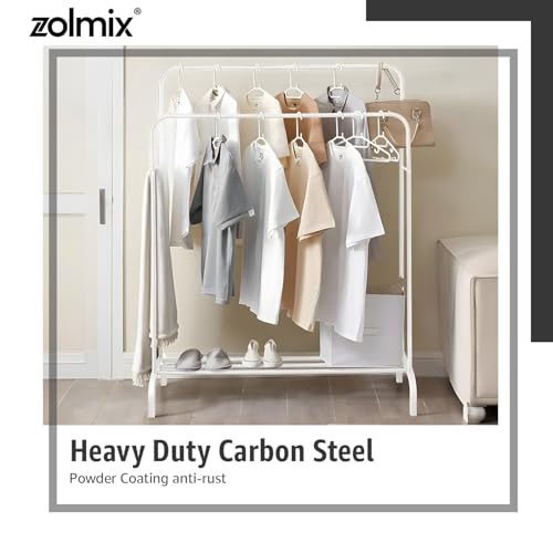 Image of ZOLMIX Heavy Duty Double Pole Clothes Stand With Bottom Shelf |clothes Hanging Stand For Bedroom, Garment Rack Organizer, Cloth Rack, Hanger Stand For Clothes Storage Rack, For Bedroom & Living Room