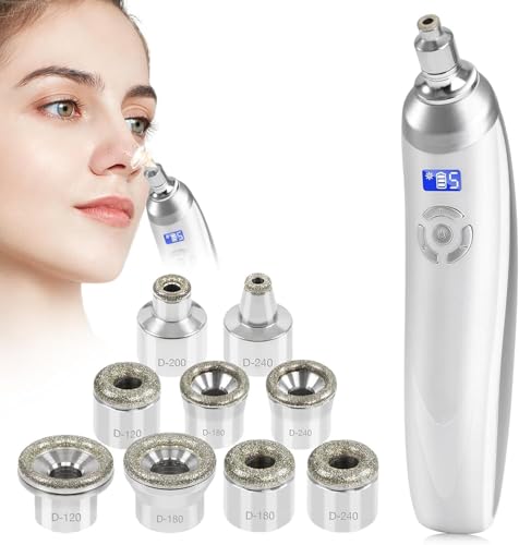 Machine de Microdermabrasion, Portable Aspirateur Pour Points Noirs de Microdermabrasion avec 9 têtes diamant, Rechargeable USB Sans Fil pour Peeling Facial...