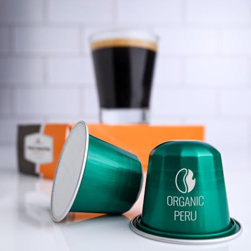 Image of Fresh Roasted Coffee, Organic Peru Espresso Capsules for Nespresso OriginalLine, Medium, USDA Organic, 3rd Party Tested for Mold, Mycotoxin & Pesticides, Kosher, 120 Recyclable Aluminum Capsules