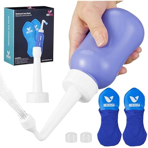 Medcosa Female Ice Pack and Perineal Bottle Set | Reusable Perineal Cold Packs & Portable Bidet Spray Bottle for Postpartum Pain Relief, Perinatal Ice Therapy and Intimate Hygiene Support After Birth Cover