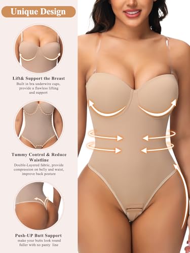 Image of JOYSHAPER Strapless Shapewear Bodysuit for Women Low Back Built-in Bra