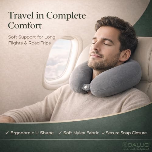 Image of DALUCI Travel Neck Pillow for Airplane Travel | Soft U Shape Head Support for Car Train Bus | Comfortable Neck Rest Pillow (Grey, Neck Pillow)