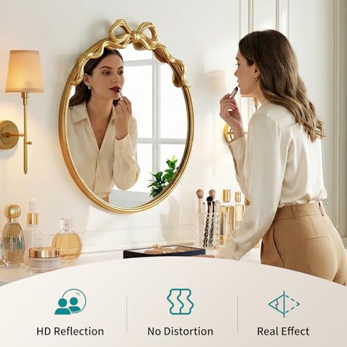Image of Round Gold Bow Mirror, 24 inchx24 inch Vintage Mirrors with Metal Frame