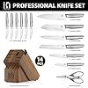 KnifeSaga 2024 Upgraded Knife Set 14 Piece Premium Japanese High Carbon Stainless Steel Kitchen Knife Block Sets with Built-in Sharpener, Razor Sharp Knives Set for Kitchen, Angled Acacia Wood Block