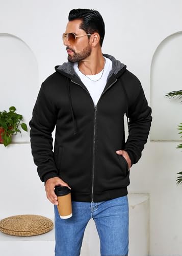 Men's Sherpa Jacket Heavyweight Zip Up Hoodie Fleece Hooded Sweatshirt with Pocket3