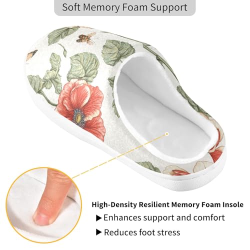 JUNZAN Rustic Begonia White Women Home Cotton Slippers Non Slip Memory Foam Bedroom Slippers for Indoor Birthday Presents 6-72