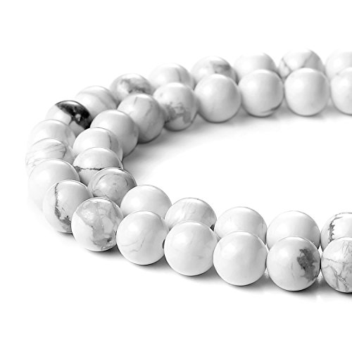 Image of BEADNOVA Natural White Howlite Beads Natural Crystal Beads Stone Gemstone Round Loose Energy Healing Beads with Free Crystal Stretch Cord for Jewelry Making (8mm, 45-48pcs)