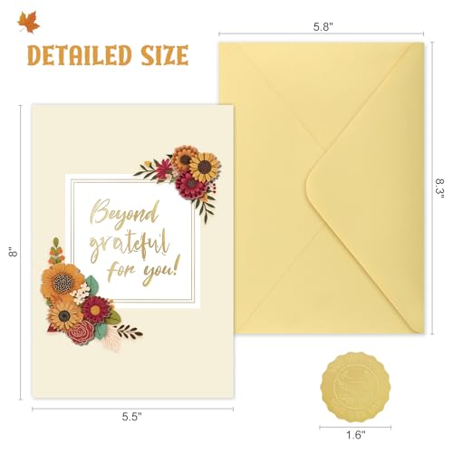 Image of FLYAB Thanksgiving Card - 3D Flower Gold Foil Beyond Grateful Gift