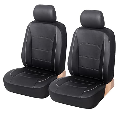 TOYOUN Fundas Asientos Coche Universal Delantero Funda de Asiento para Coche Juego de Protector Asiento Coche Poli-Piel Impermeables de 2 plazas Fundas para Asiento Accesorios Automóvil,Gris y Negro Cover