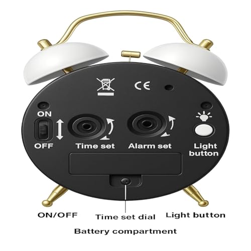 Image of STL Retro Twin Bell Alarm Clock with Night LED | Loud Bedside Alarm, Non-Ticking Silent Sweep, Metal Frame Table Clock for Students, Bedroom & Office (Sky Blue & White)