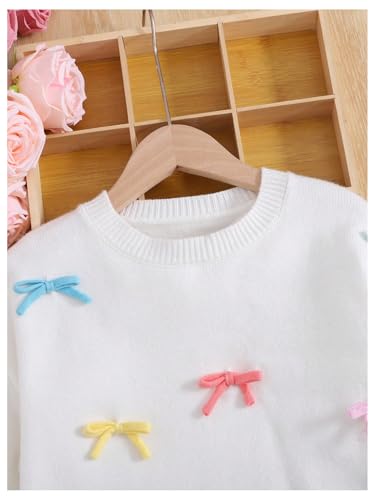 WDIRARA Girl's Cute Bow Appliques Sweater Crew Neck Long Sleeve Pullover Knitwear3