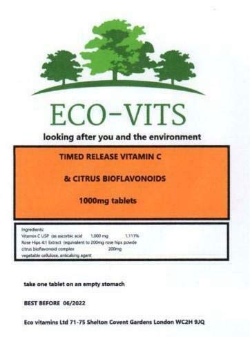 ECO-VITS TIMED Release Vitamin C & Citrus BIOFLAVANOID 240 TABS. Biodegradable Packaging. Sealed Pouch