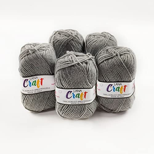 Panini Tessuti, Lot de 5 pelotes de laine Craft - Fabriqué en Italie - Plusieurs couleurs disponibles pour travaux aux aiguilles 3,5 et 4 - 50 g 133 m - Faites-le vous-même, fils, laine Cover