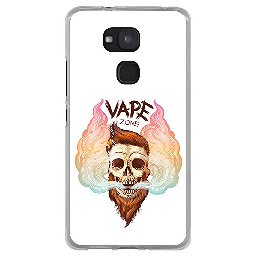 Funda Transparente para [ BQ Aquaris V Plus ], Carcasa de Silicona Flexible TPU, diseño: Calavera Hipster vapeador, Vape Zone
