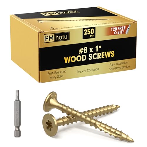 Image of #8 x 1 inch Deck Screws, 250Pcs Star Drive Wood Screws, Rust Resistant Timber Screws for Timber /Log /Landscaping Wood, T20 Star Bit Included, Gold